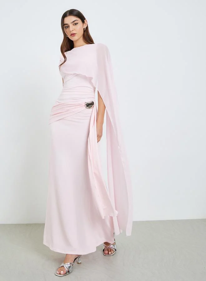 Styli Women Pink Embellished One-Shoulder Maxi Dress